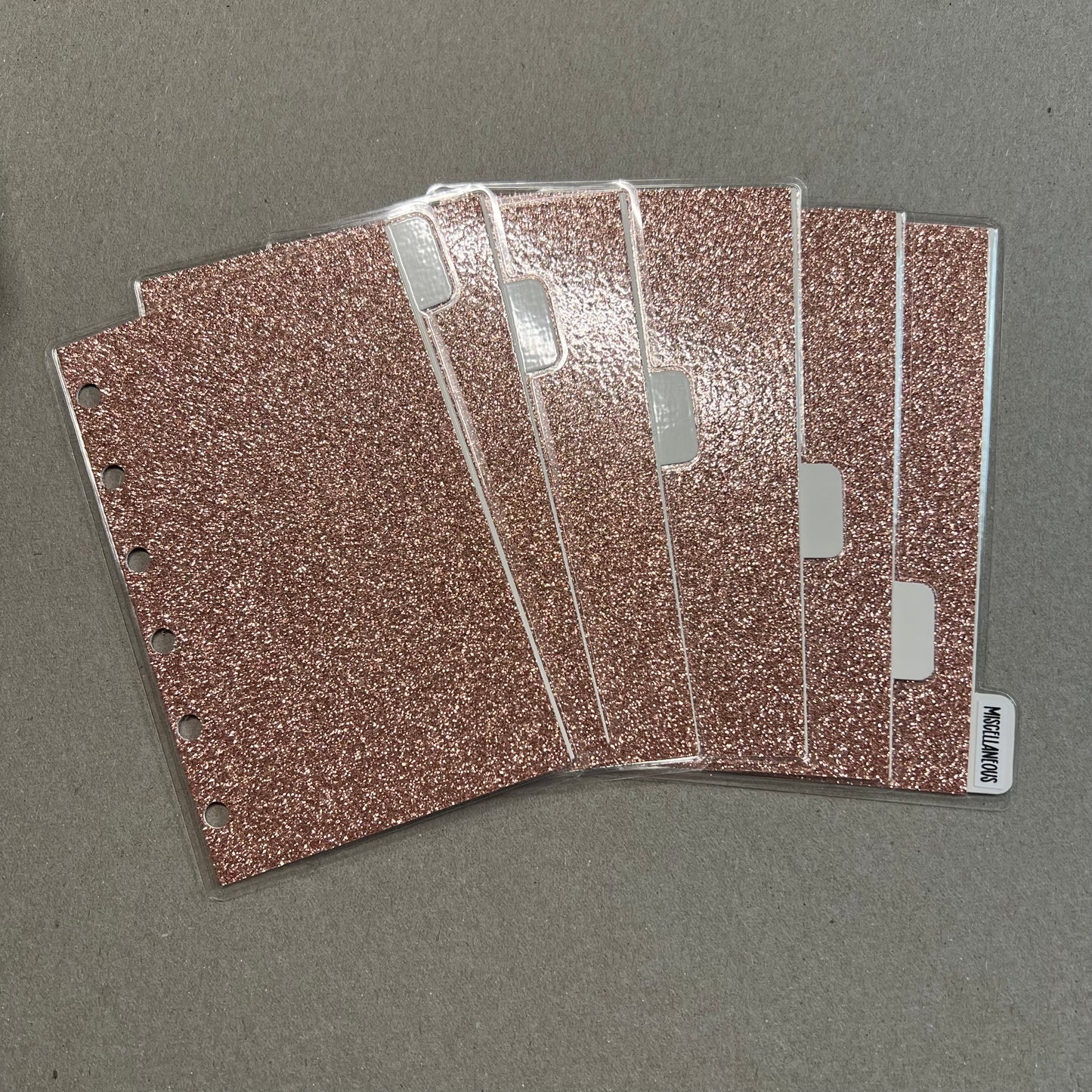 Pocket/A7 [Rose Gold Glitter] Horizontal Tabbed Cash Envelopes w/ FREE LABEL STICKERS!
