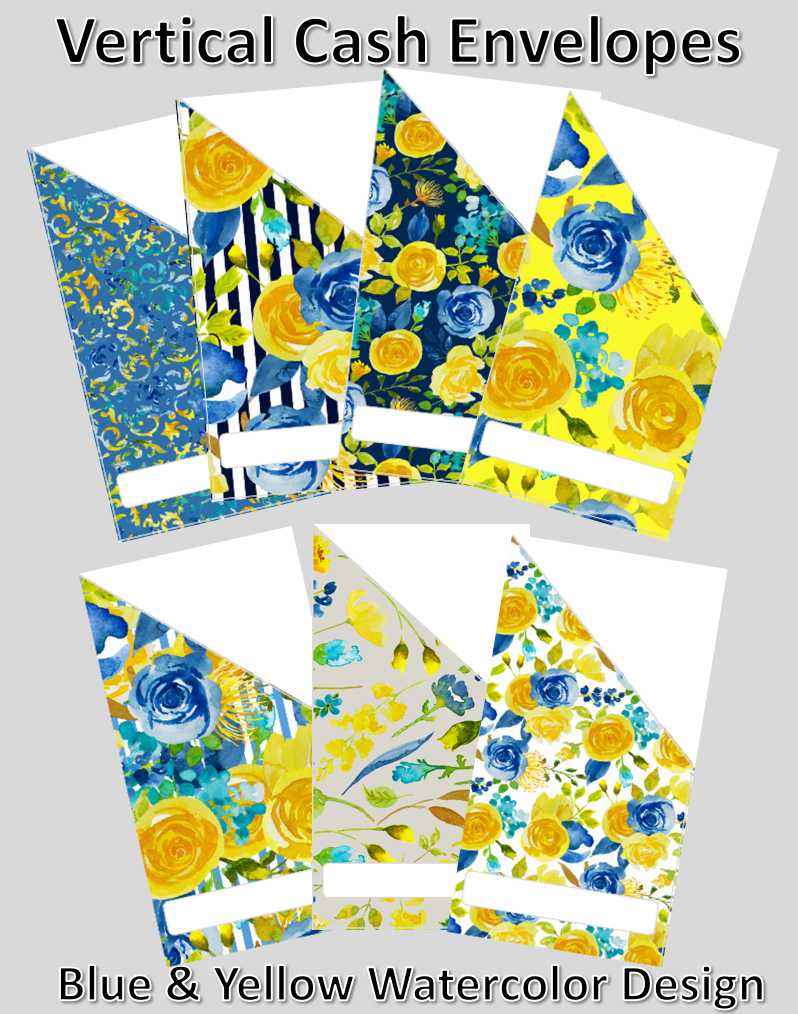 Printable | Blue & Yellow Watercolor Floral Cash Envelopes | with free blank template!
