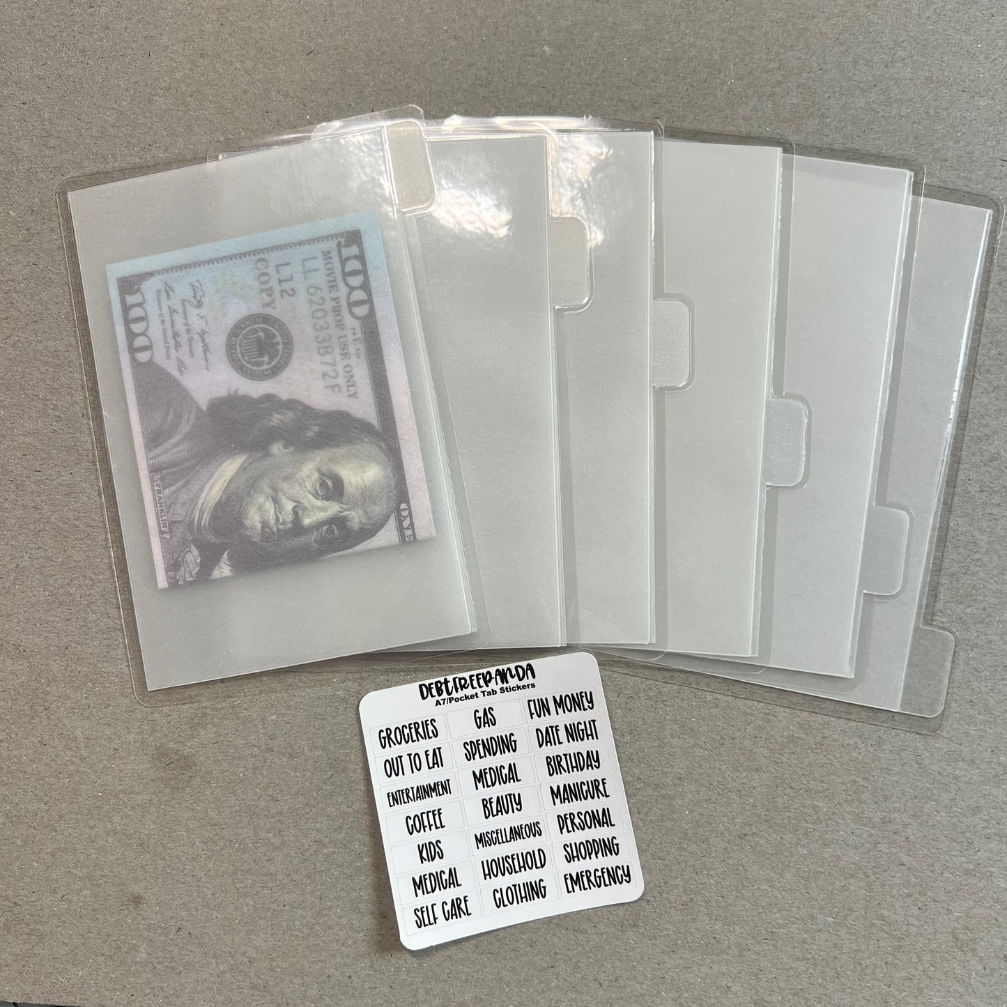 Pocket/A7 [Vellum] Horizontal Tabbed Cash Envelopes w/ FREE LABEL STICKERS! - Neutral Collection