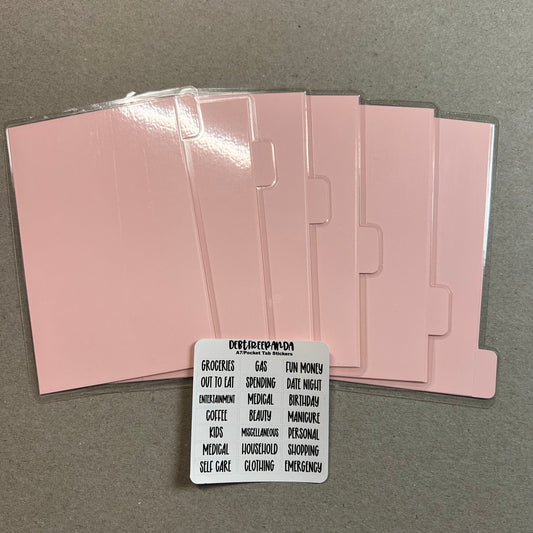 Pocket/A7 [Light Pink] Horizontal Tabbed Cash Envelopes w/ FREE LABEL STICKERS! - Neutral Collection