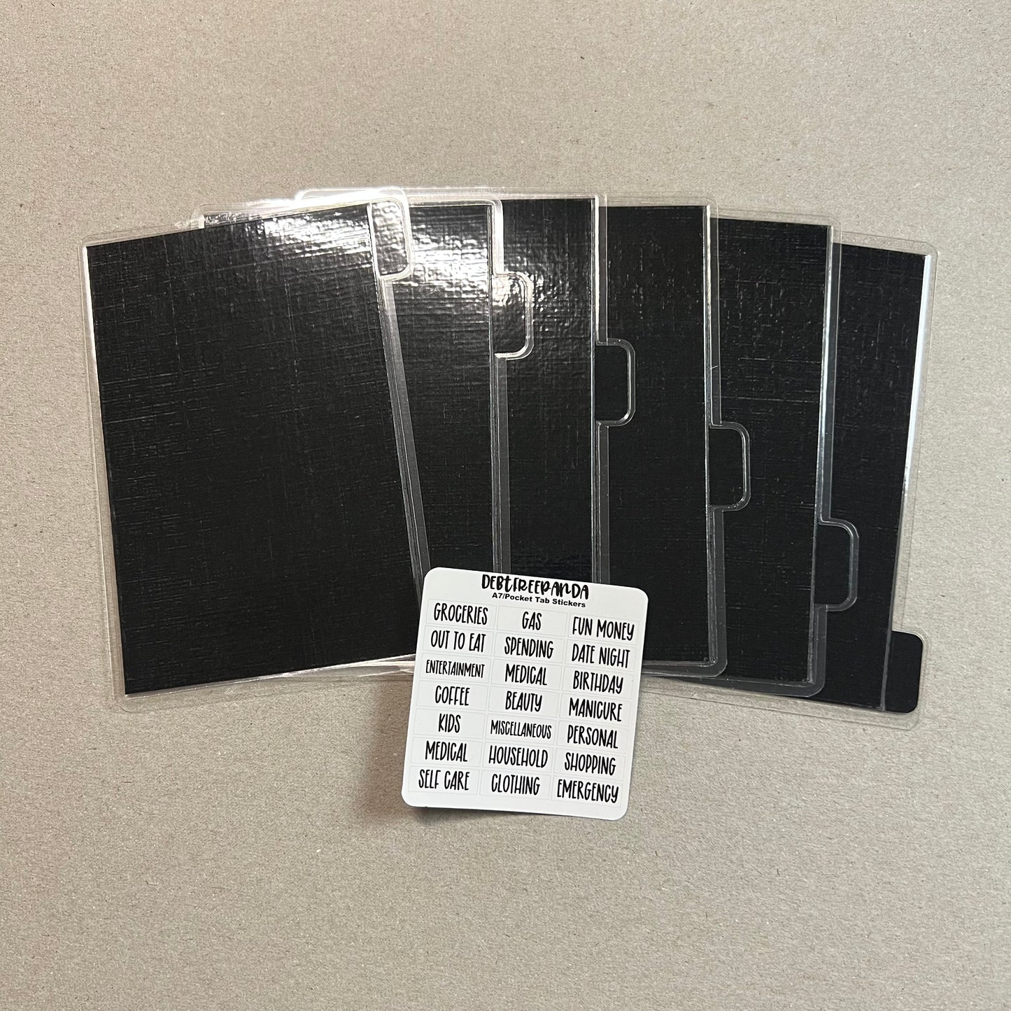 Pocket/A7 [Black] Horizontal Tabbed Cash Envelopes w/ FREE LABEL STICKERS! - Neutral Collection